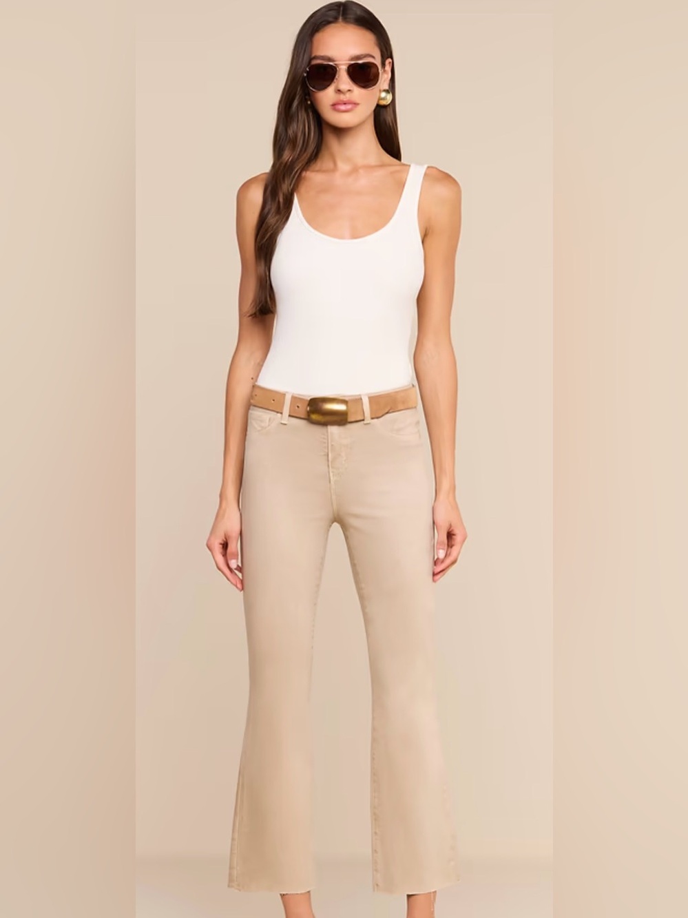 L’AGENCE Kendra Coated Crop Flare Jeans Cream Raw Hem Size 30